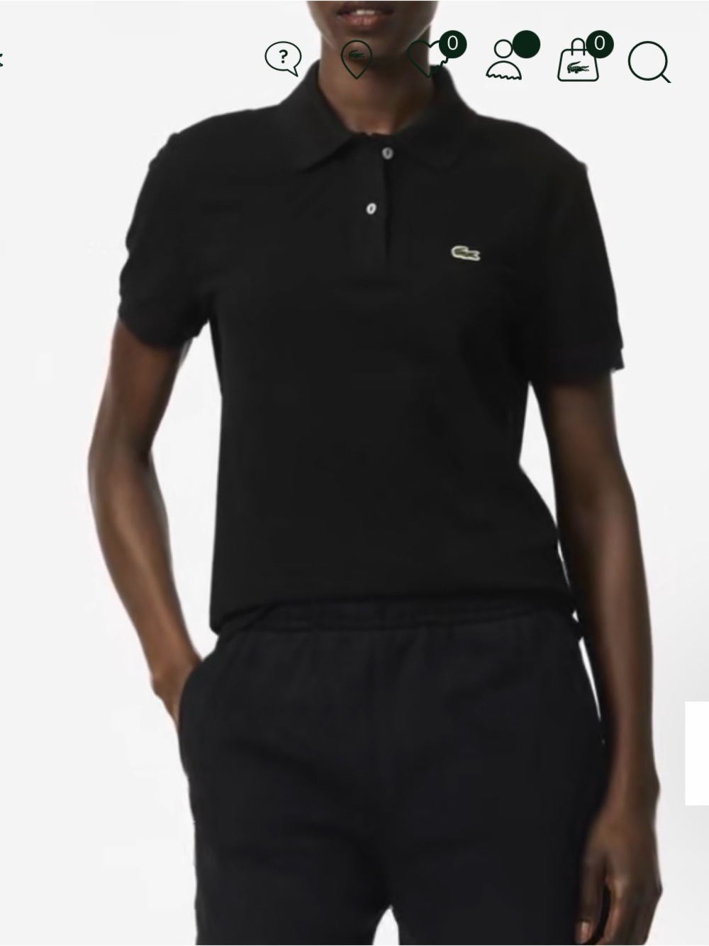 Lacoste Women's Black Short Sleeve Polo with Green Croc Logo